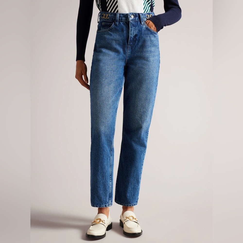 Ted Baker Priaa High-Rise Straight-Leg Cropped Jean, Size 34